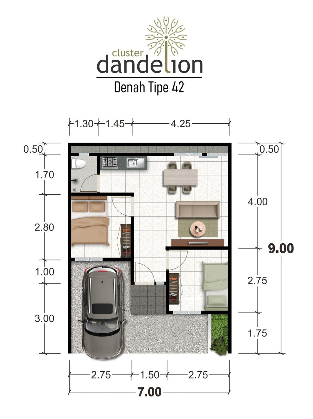 foto denah rumah tipe Rumah Tinggal 42/63 (1) perumahan Griya Duta Mas Cluster Dandelion