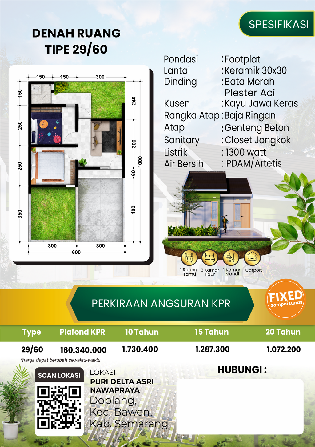 foto denah rumah tipe 29/60 perumahan PURI DELTA ASRI 11 NAWAPRAYA