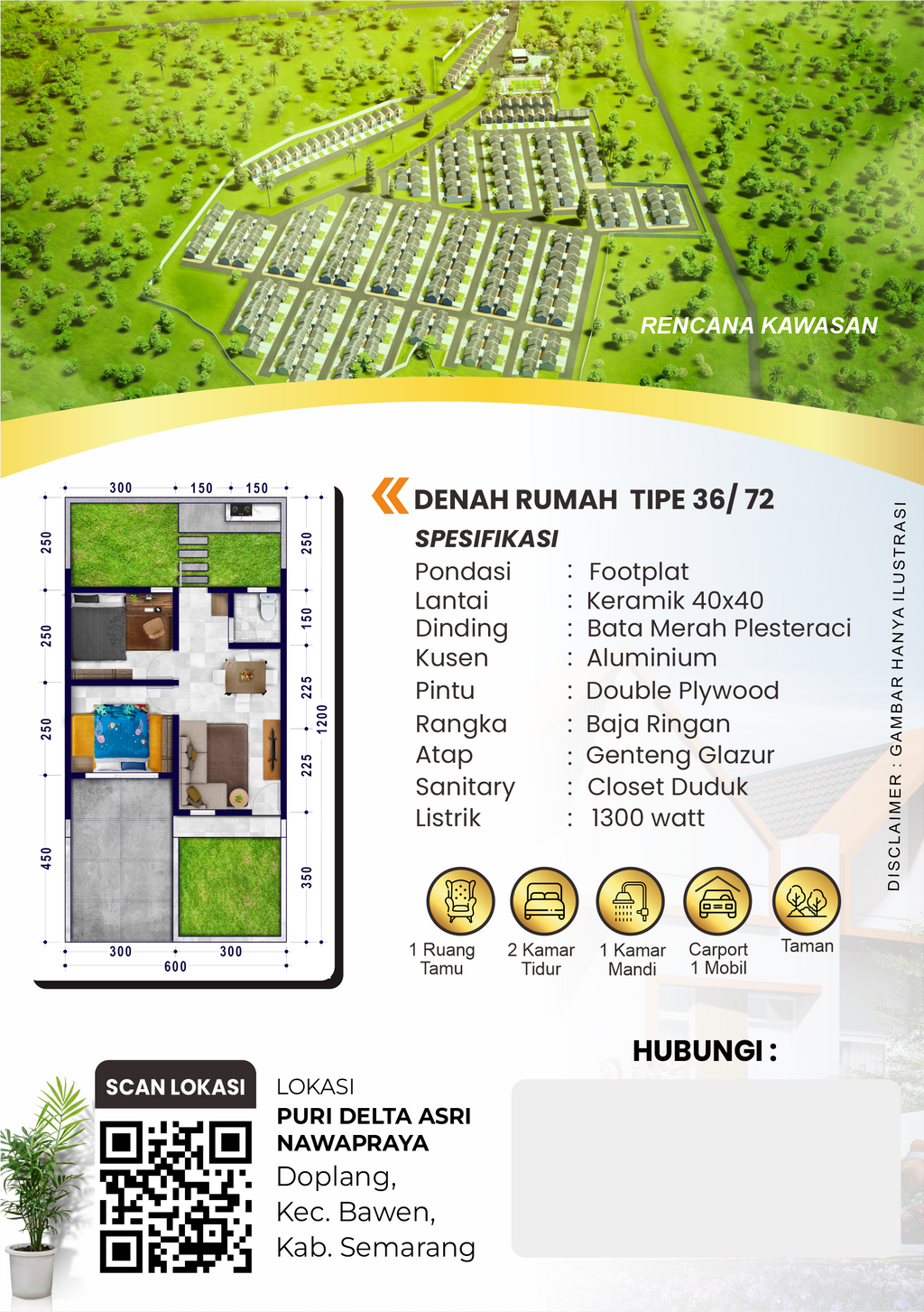 foto denah rumah tipe 36/72 perumahan PURI DELTA ASRI 11 NAWAPRAYA