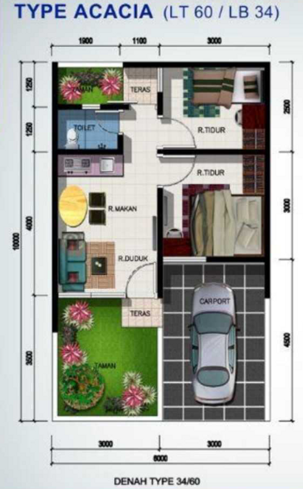 foto denah rumah tipe Acacia 34 perumahan Asteria Panongan