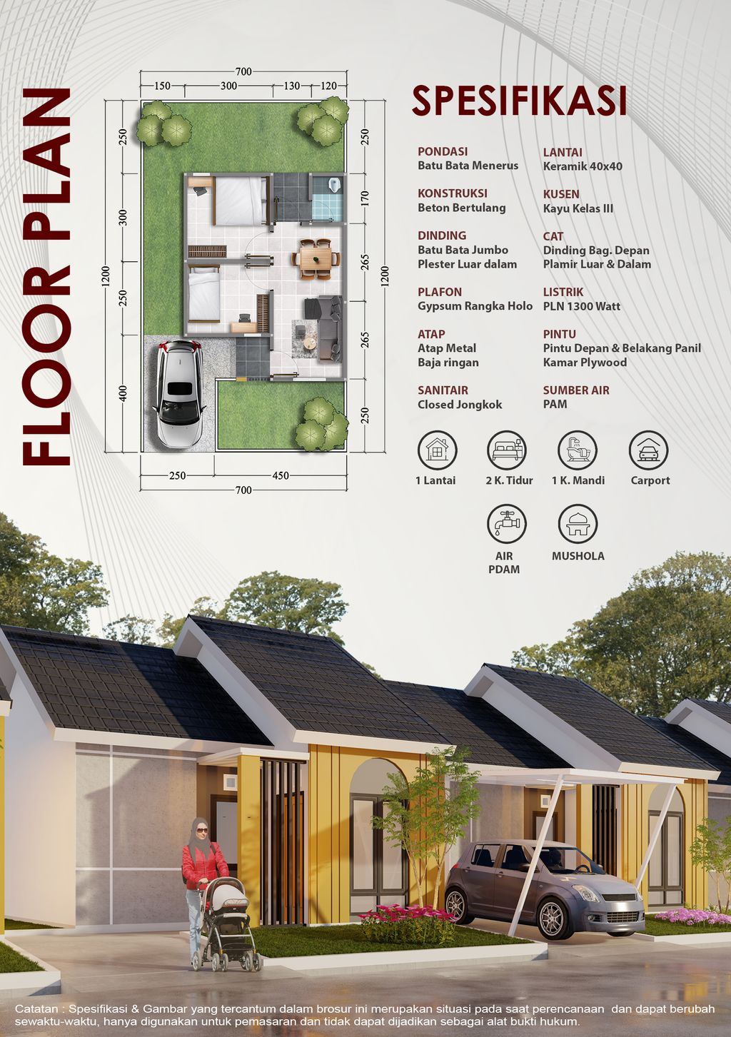 foto denah rumah tipe Unsiyyah 36 perumahan UNSIYYAH RESIDENCE