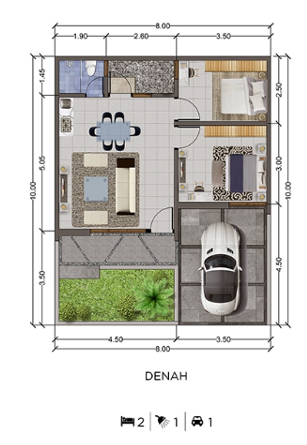 foto denah rumah tipe 45/80 perumahan CLUSTER DANISHA ELORA JIVA