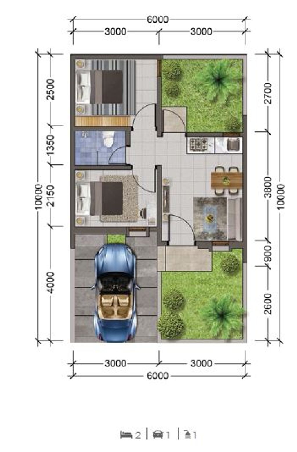 foto denah rumah tipe DANISHA 32/60 perumahan CLUSTER DANISHA ELORA JIVA