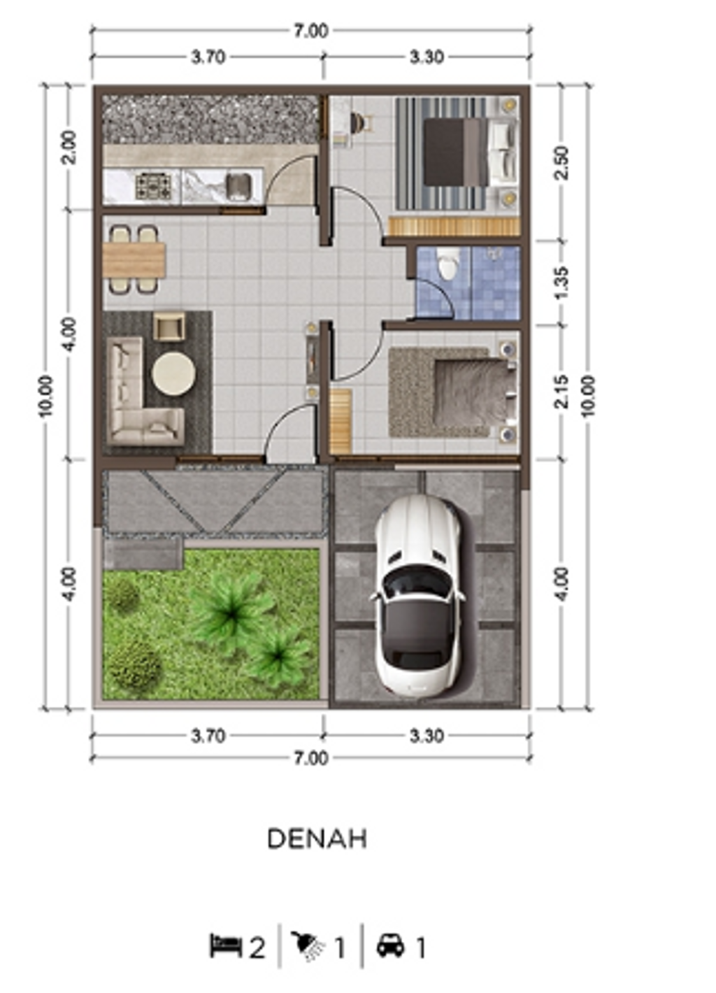 foto denah rumah tipe 38/70 perumahan CLUSTER DANISHA ELORA JIVA