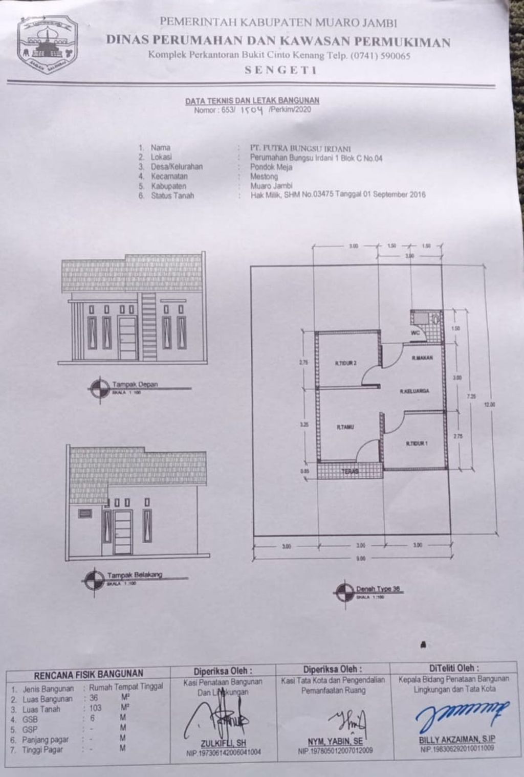 foto denah rumah tipe RSH Subsidi perumahan Bungsu Irdani 1