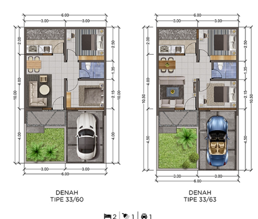 foto denah rumah tipe 33/63 perumahan CLUSTER DANISHA ELORA JIVA