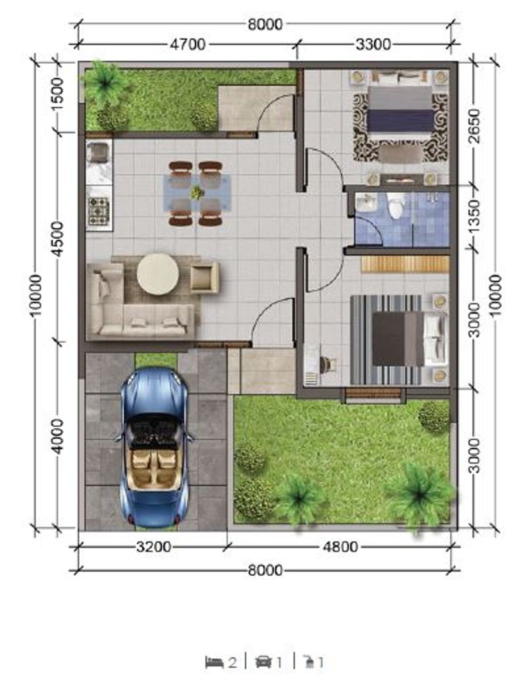 foto denah rumah tipe DANISHA 48/80 perumahan CLUSTER DANISHA ELORA JIVA