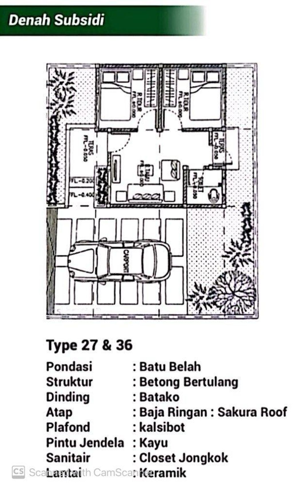 foto denah rumah tipe subsidi perumahan GRIYA SELAPARANG ASRI