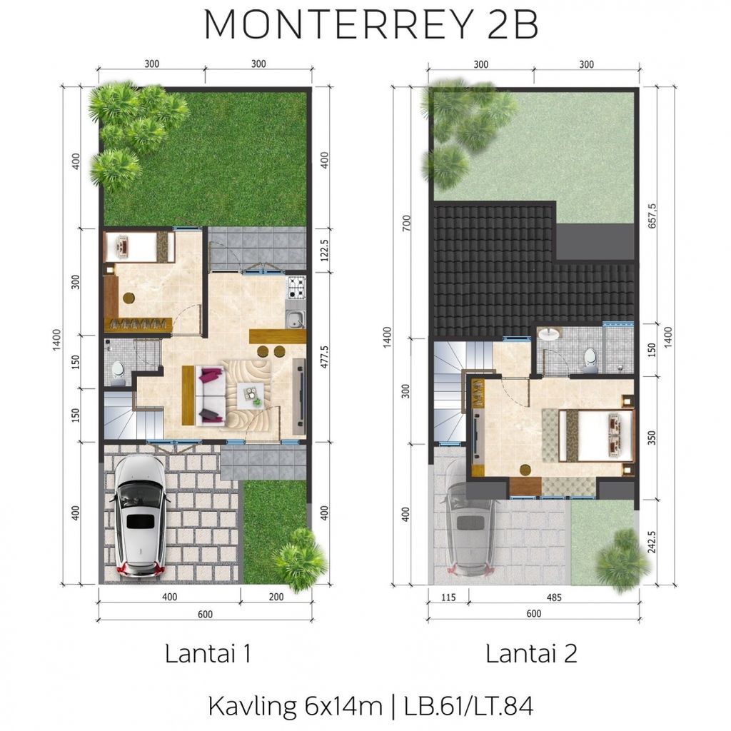 foto denah rumah tipe MONTERREY 2H 135 perumahan Citra Land Cibubur