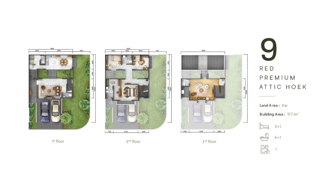 foto denah rumah tipe 9 RED PREMIUM ATTIC HOEK perumahan The Ebony Residence