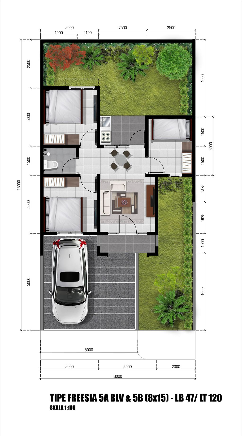foto denah rumah tipe FREESIA 5B perumahan CITRAINDAH CITY BUKIT FREESIA