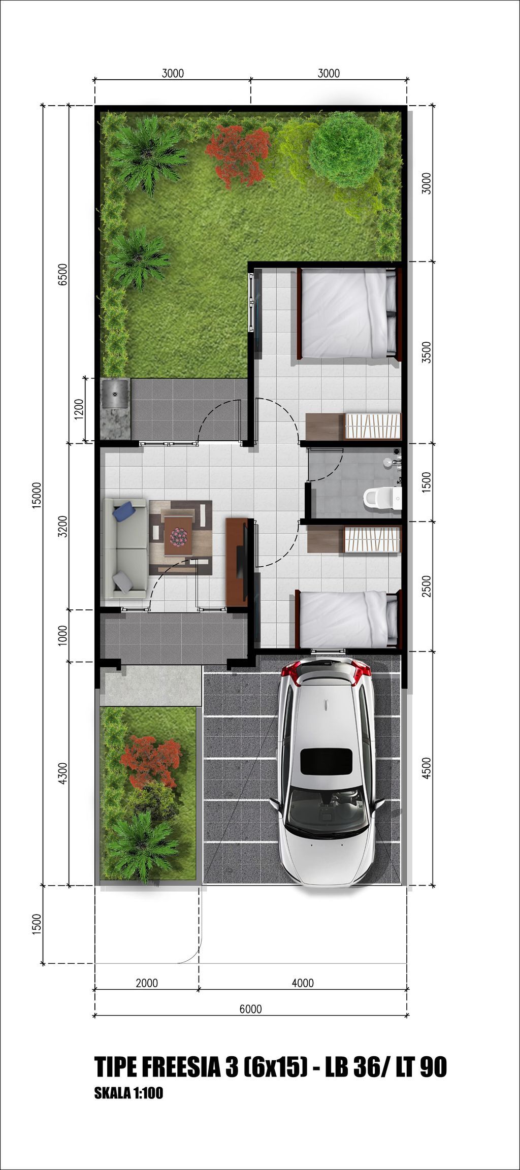 foto denah rumah tipe FREESIA 3 perumahan CITRAINDAH CITY BUKIT FREESIA