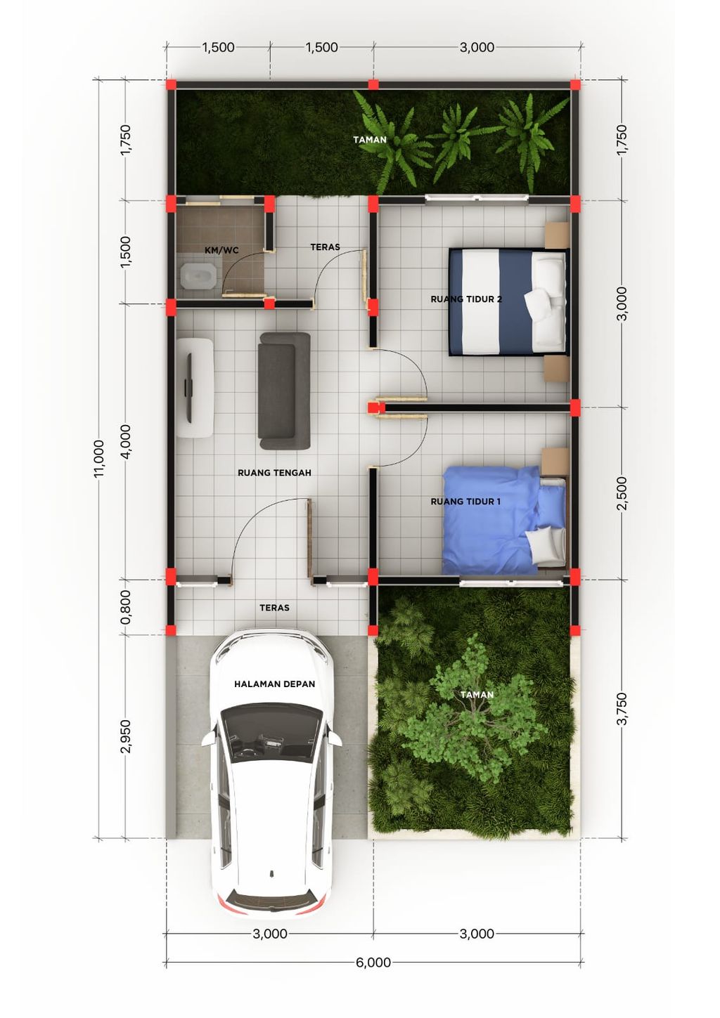 foto denah rumah tipe 36/66 perumahan Bunga Residence