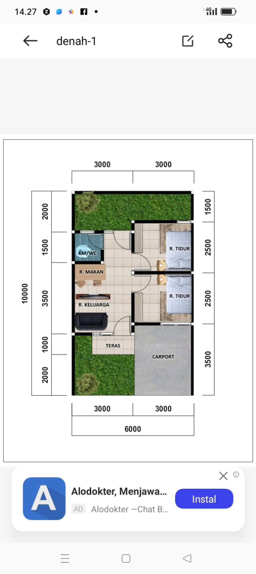 foto denah rumah tipe 30/60 perumahan cluster purwosari residence