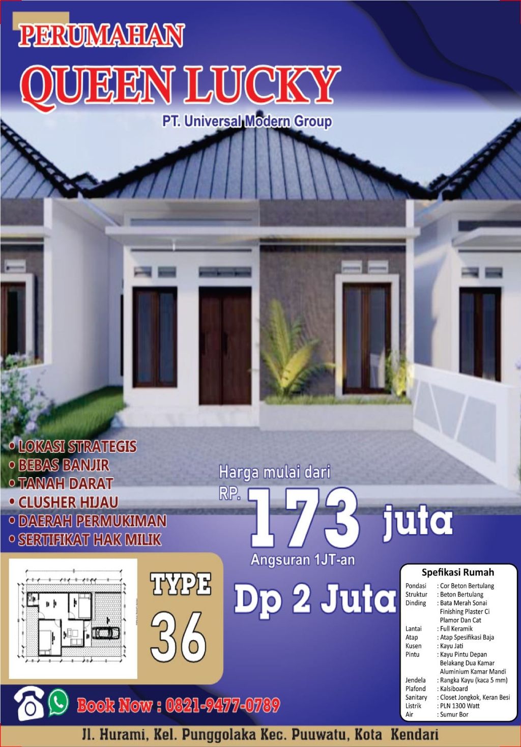 foto tampak rumah tipe 36 subsidi perumahan QUEEN LUCKY RESIDENCE