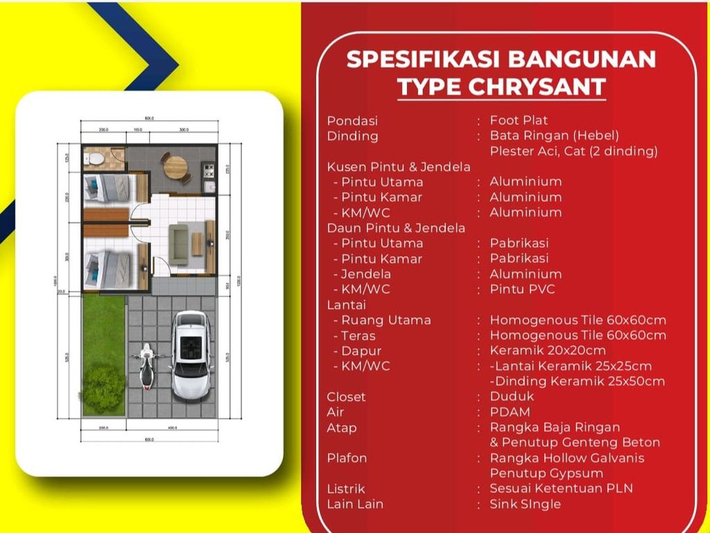 foto denah rumah tipe CHRYSANT 27+/ 60 perumahan Graha Arraya