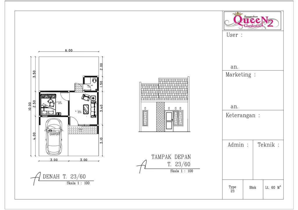 foto denah rumah tipe 23/60 perumahan QUEEN GARDENIA 2