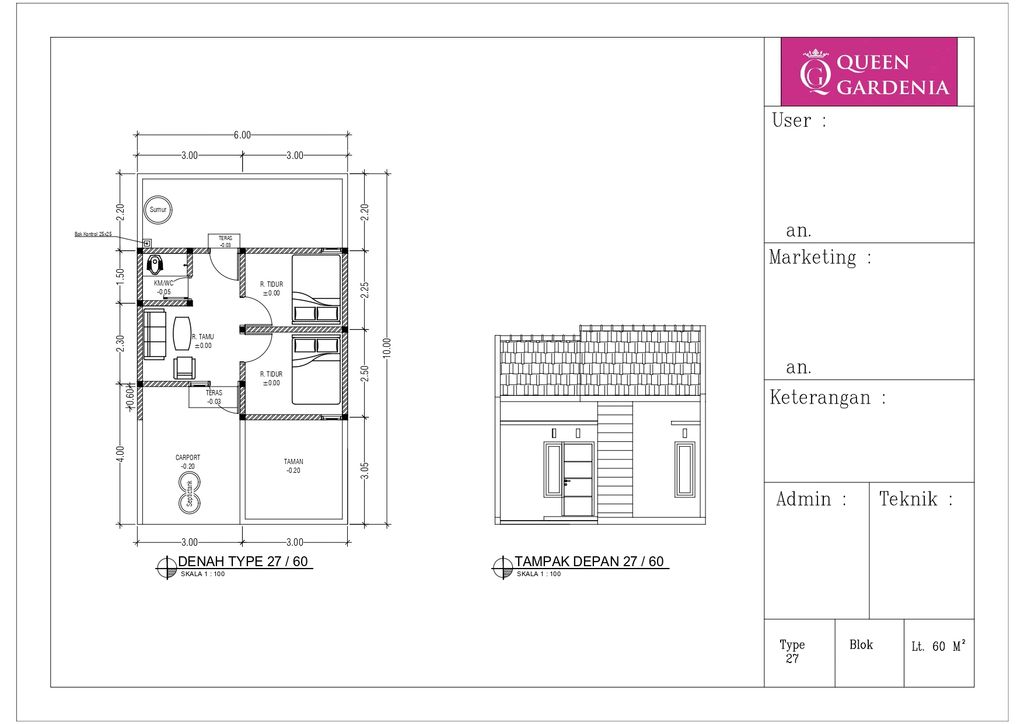 foto denah rumah tipe 27/60 perumahan QUEEN GARDENIA 2
