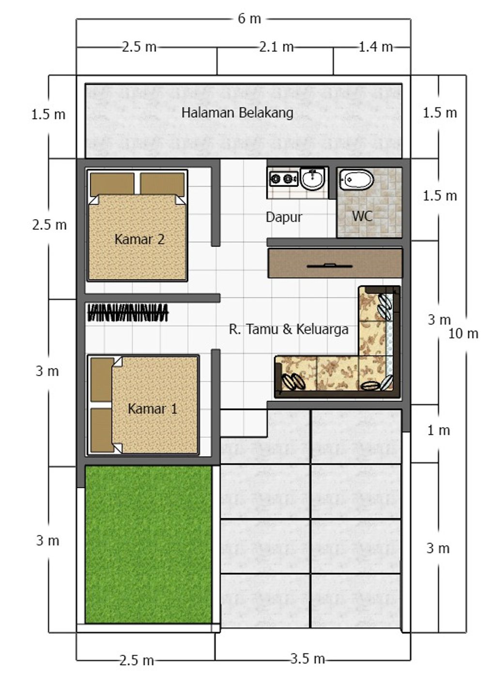 foto denah rumah tipe 30/60 perumahan AKA NEGLASARI PERMAI