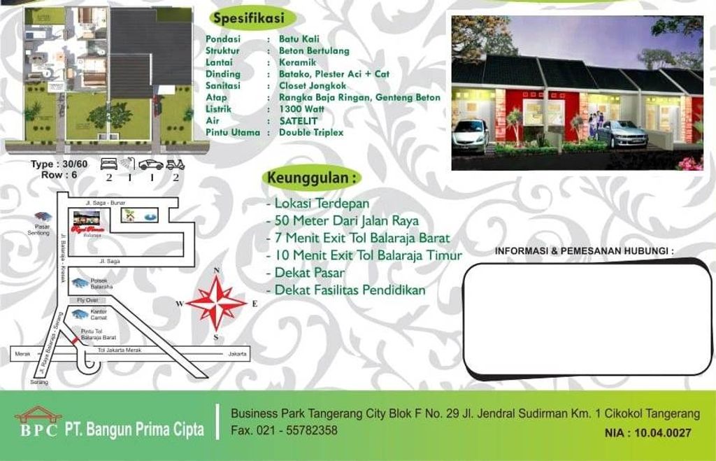 foto denah rumah tipe 30/60 (185-2025) perumahan Royal Permata Balaraja