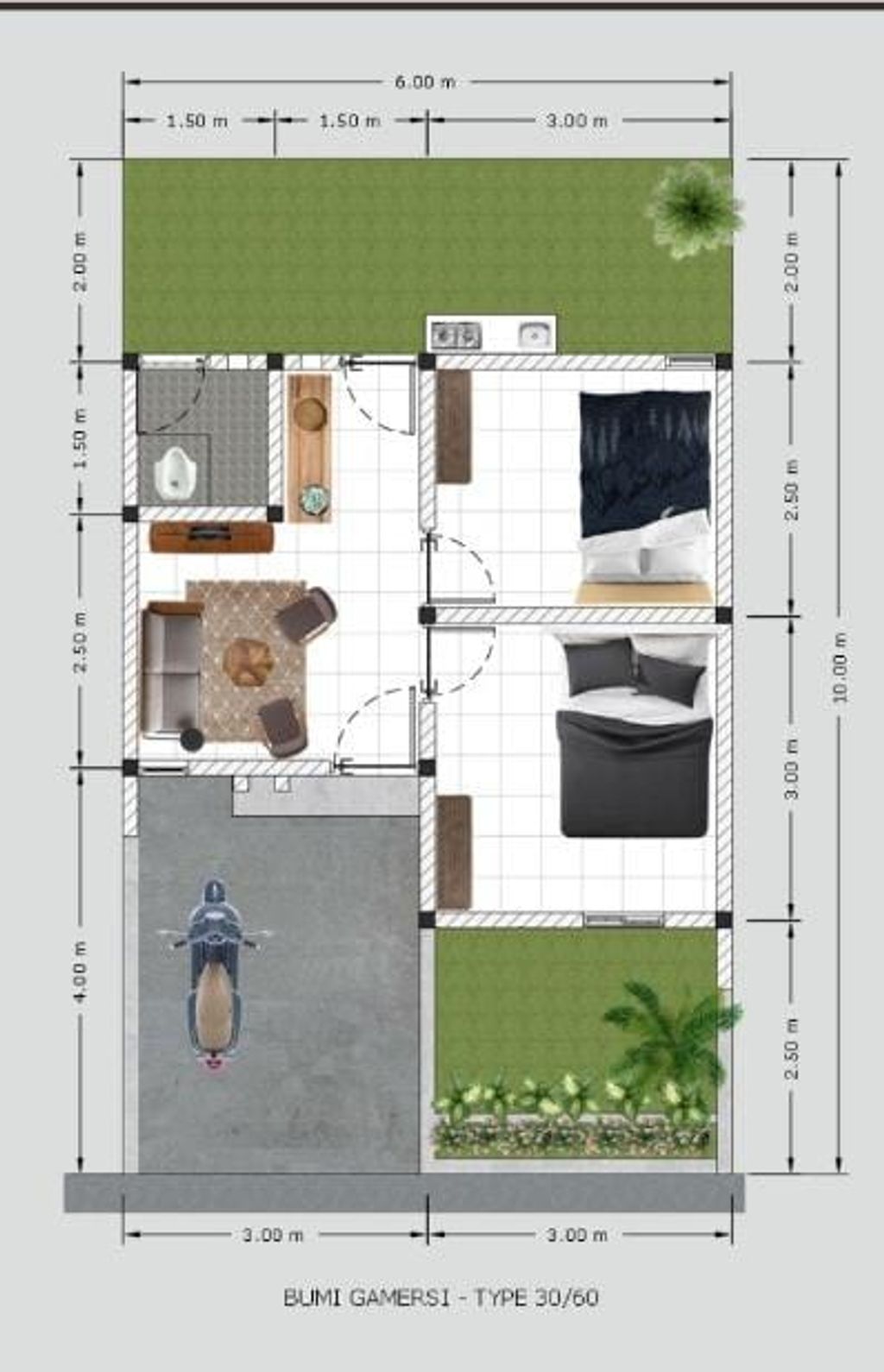 foto denah rumah tipe 30/60 perumahan BUMI GAMERSI TERAS