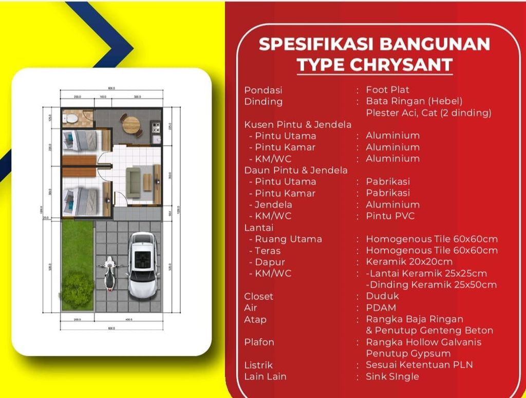 foto denah rumah tipe CHRYSANT 27+/72 ROW 15 perumahan Graha Arraya