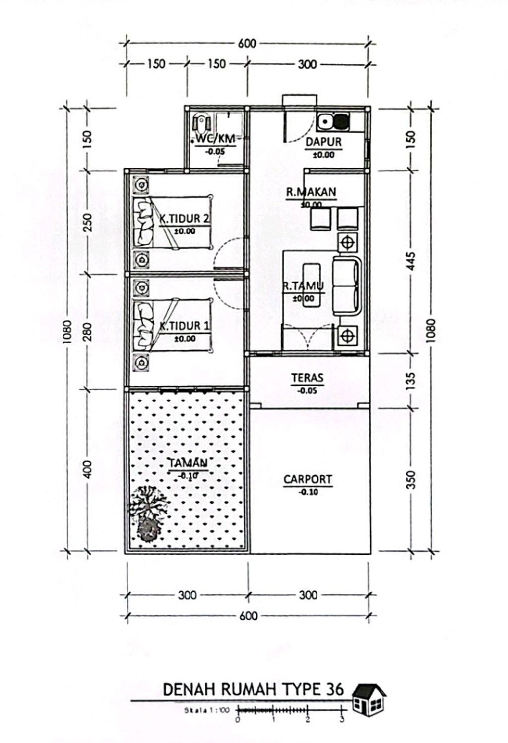 foto denah rumah tipe 36 RSH 2025 perumahan ANGELLA HILLS