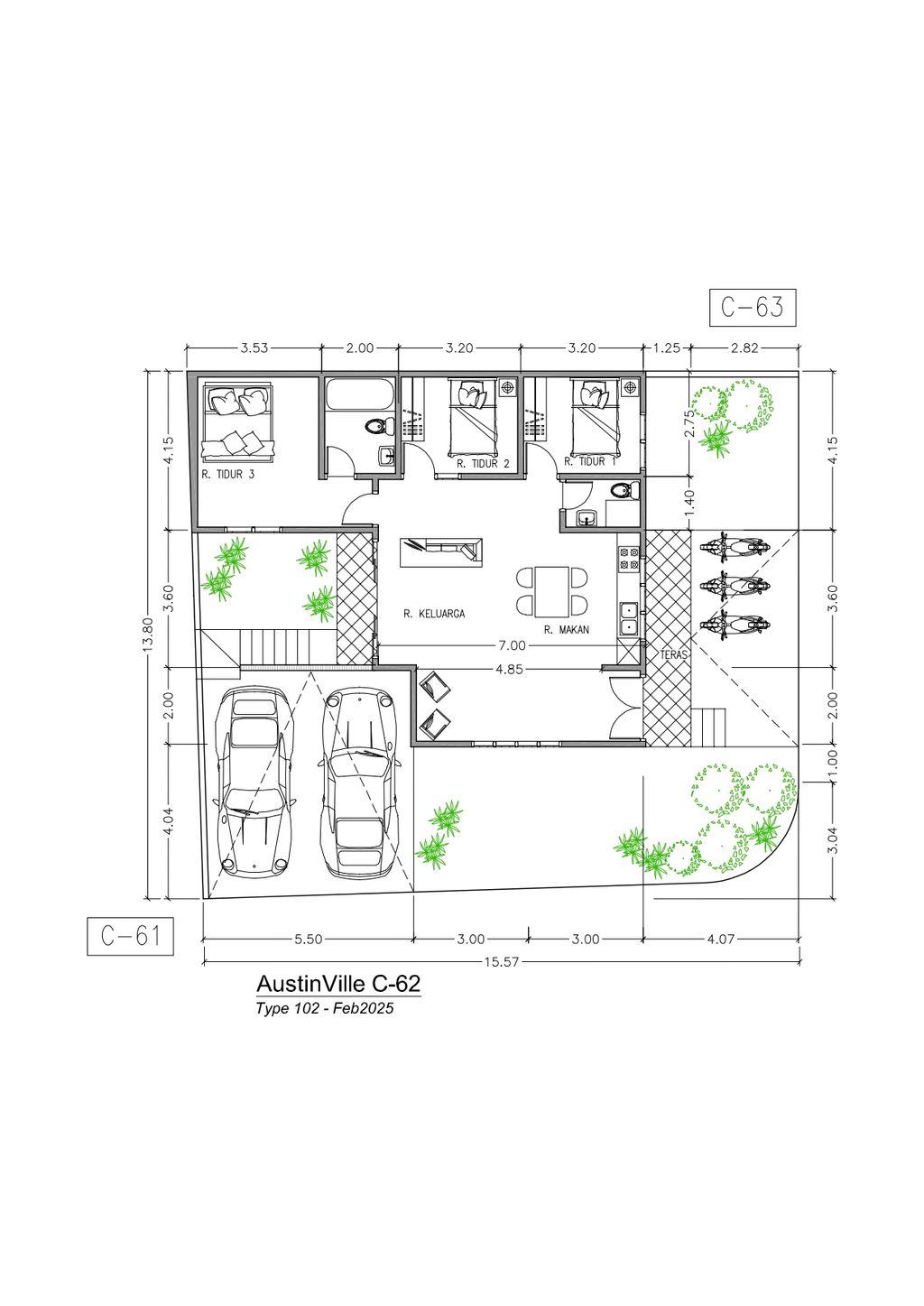 foto denah rumah tipe T. 100 / 213 perumahan Perumahan AUSTINVILLE Tahap III
