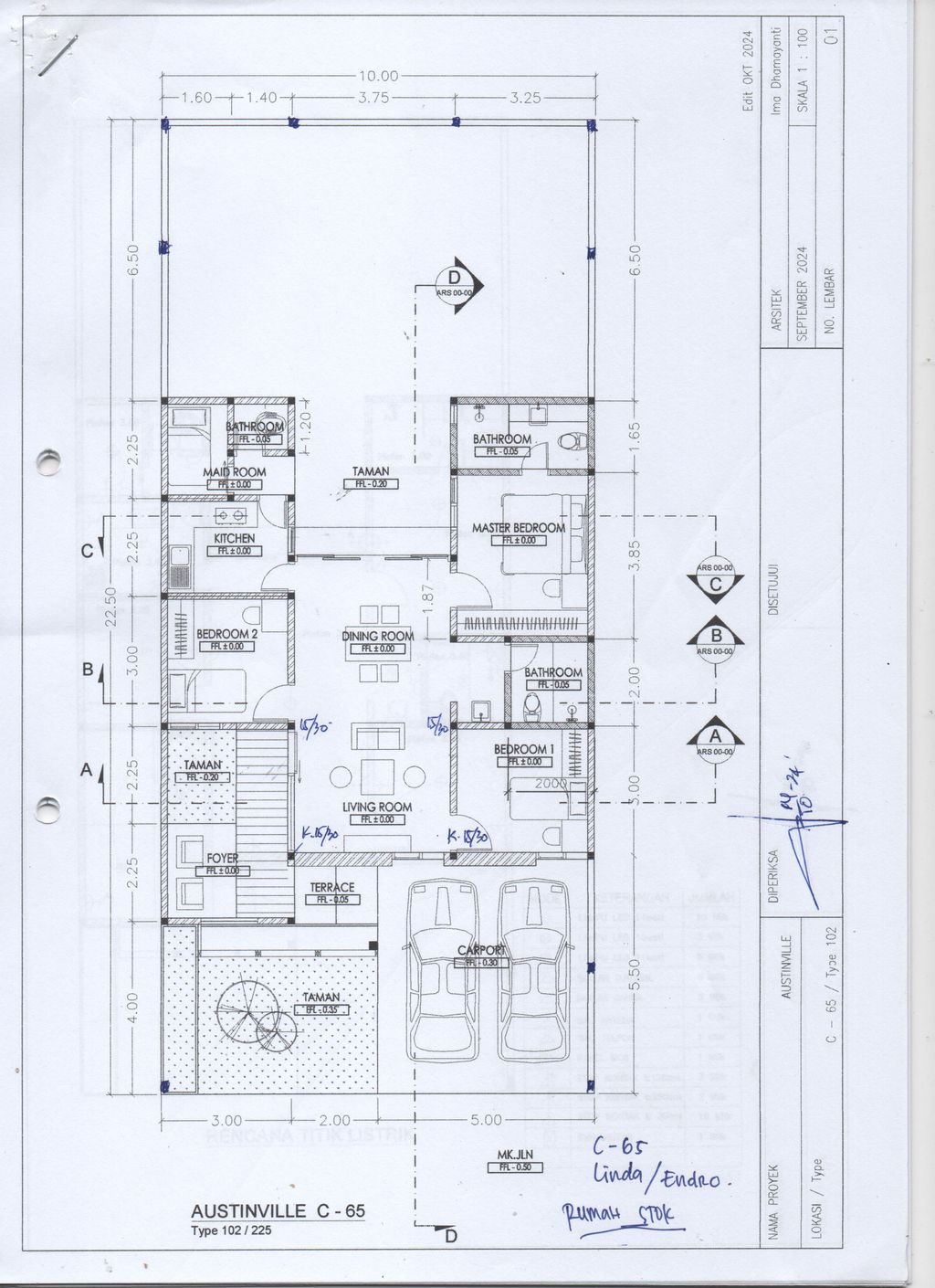 foto denah rumah tipe T. 102 / 225 perumahan Perumahan AUSTINVILLE Tahap III