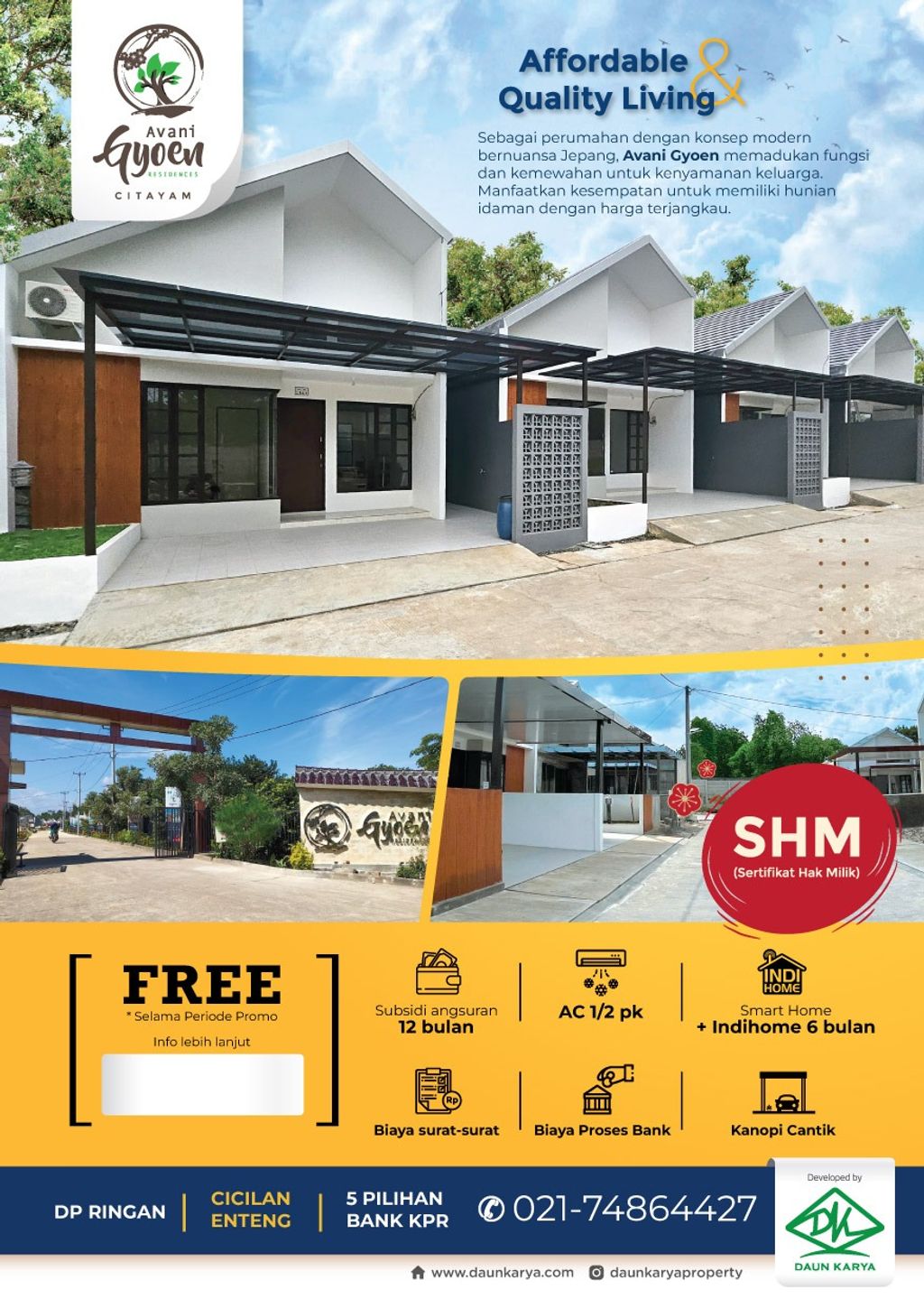 foto tampak rumah tipe NIKARI-A1 perumahan Avani Gyoen Residence