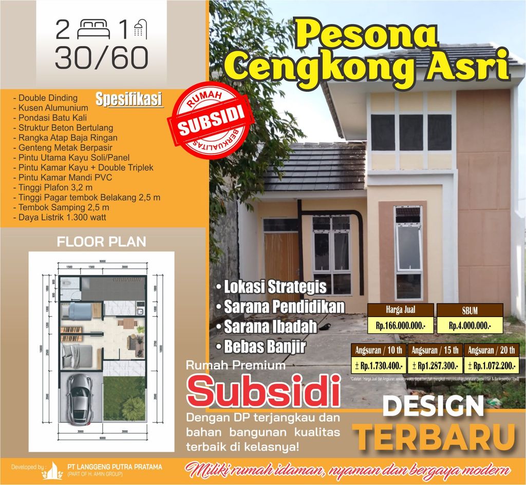 foto denah rumah tipe SUBSIDI perumahan PESONA CENGKONG ASRI