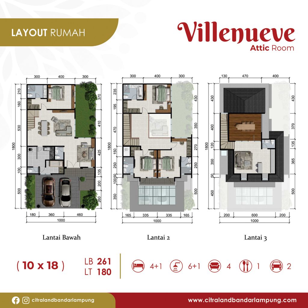 foto denah rumah tipe VILLENEUVE - WITH ATTIC perumahan CITRALAND BANDAR LAMPUNG - REVISI II