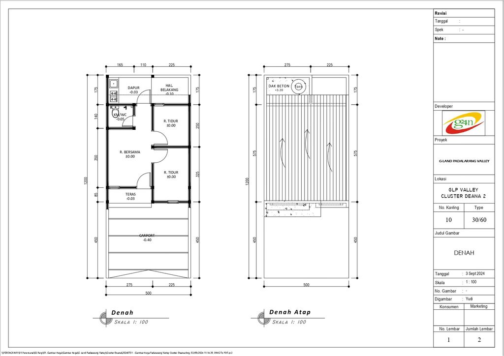 foto denah rumah tipe 30 1 Lantai Landed (326) perumahan G-Land Padalarang Valley