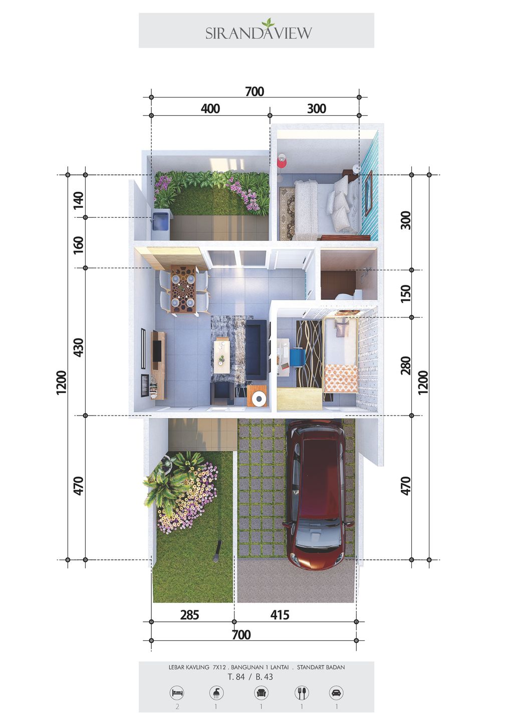 foto denah rumah tipe 43 perumahan CLUSTER SIRANDA VIEW