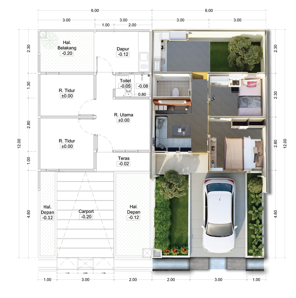 foto denah rumah tipe 36/72 (307) Per 1 Januari 2025 perumahan ALAM SANGGAR INDAH EXTENSION