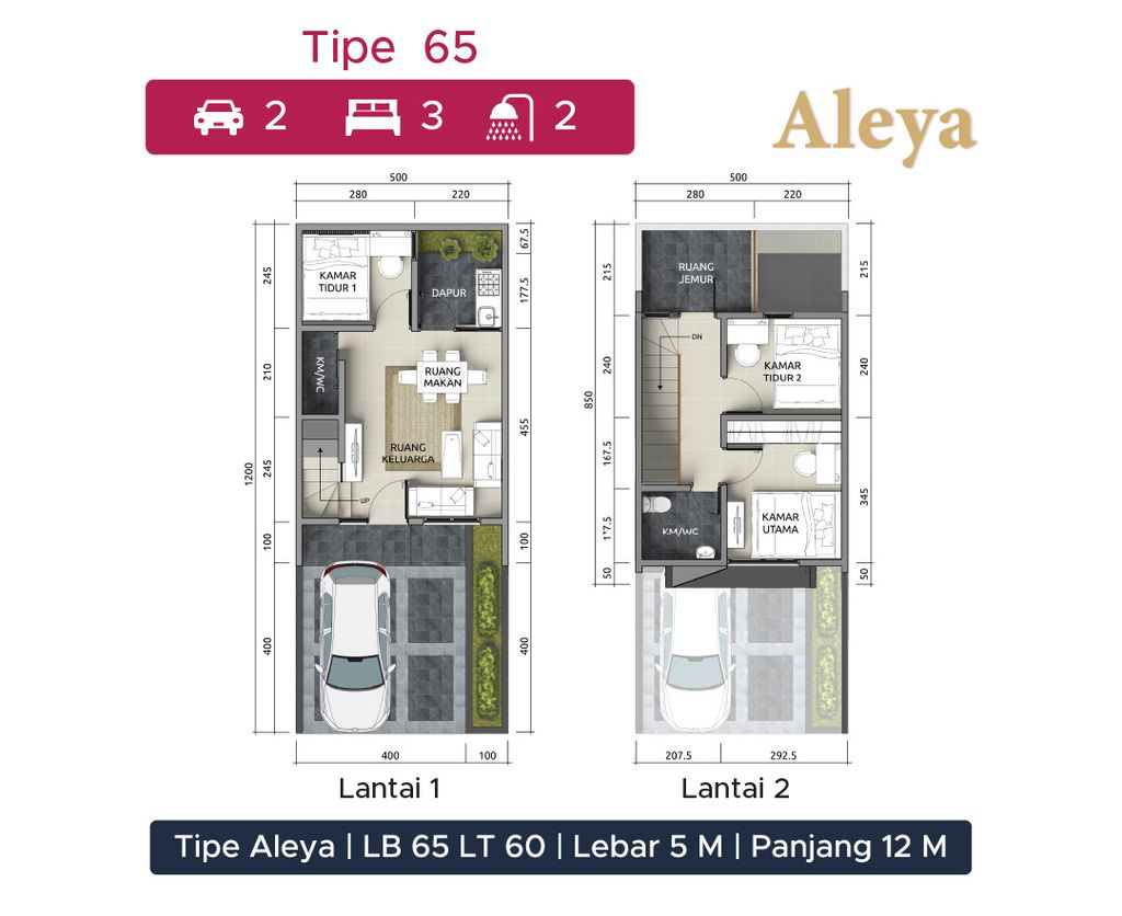 foto denah rumah tipe ALEYA perumahan ASANNA VILLAGE