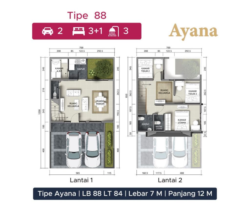 foto denah rumah tipe AYANA perumahan ASANNA VILLAGE