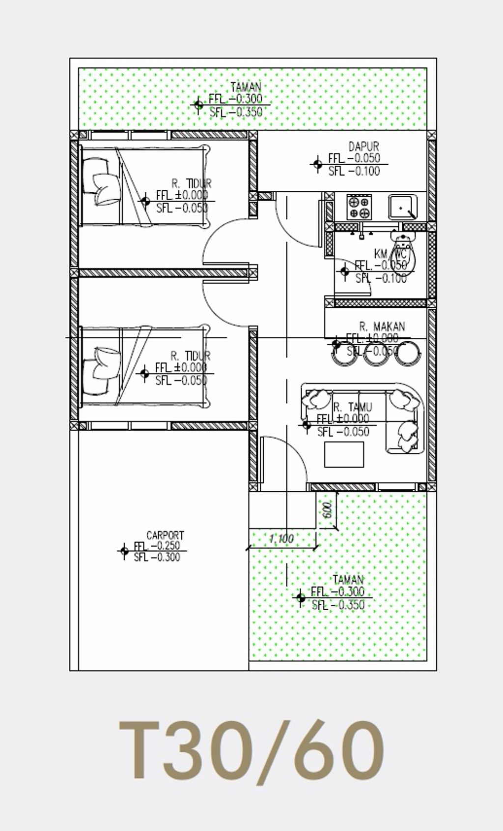 foto denah rumah tipe 30/60 perumahan ALMIRA LAND JATIWANGI