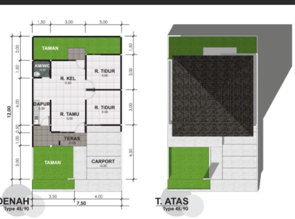 foto denah rumah tipe 45 perumahan Azzahra City Juanda