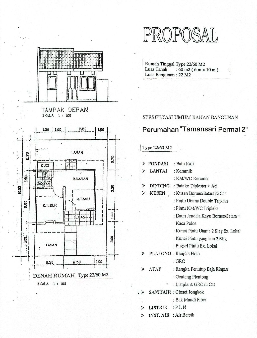 foto denah rumah tipe 22/60 M2 perumahan TAMANSARI PERMAI 2