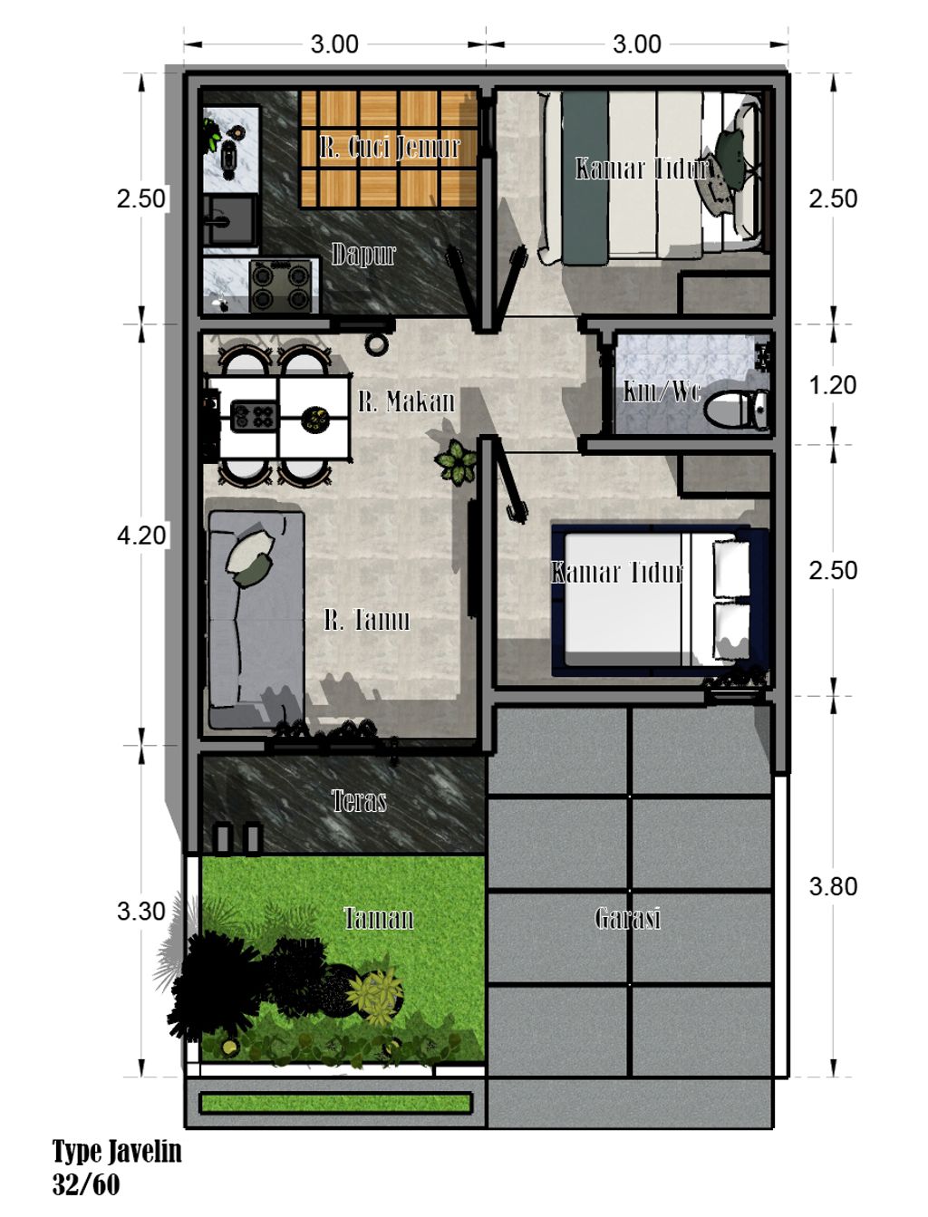 foto denah rumah tipe Javelin perumahan Citra Sari Regency