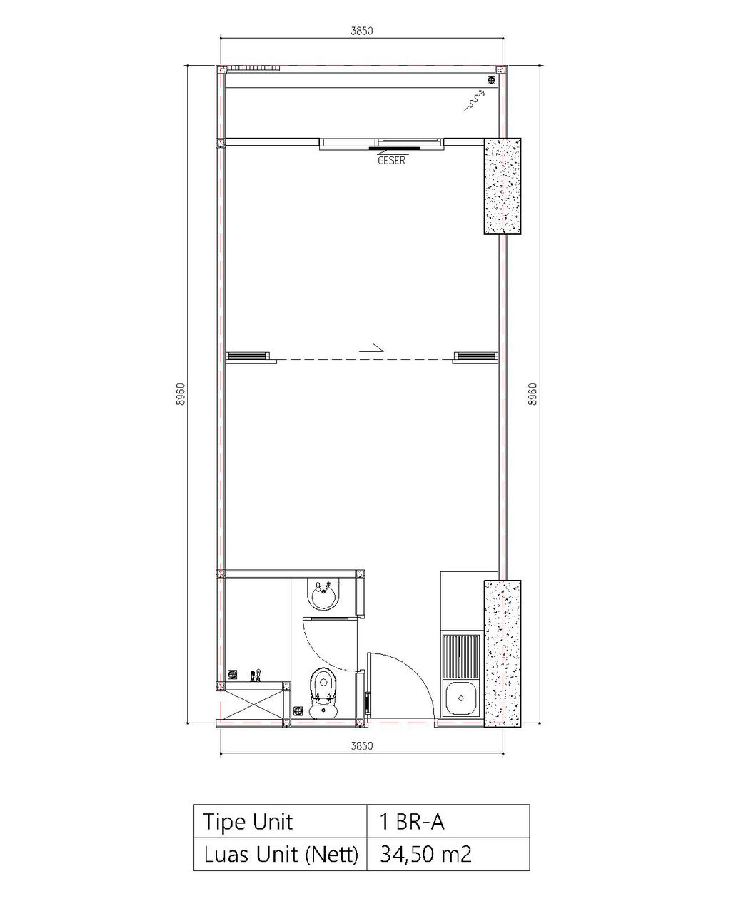 foto denah rumah tipe 1 BR A perumahan Bintaro Plaza Residence Tower Breeze
