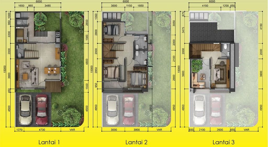 foto denah rumah tipe MAIKA SUDUT perumahan DISCOVERY ALUVIA III BINTARO JAYA