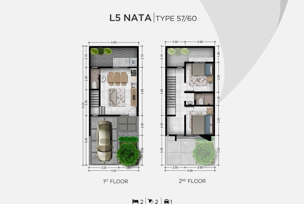 foto denah rumah tipe L5 NATA 57/60 perumahan CATHA REMPOA