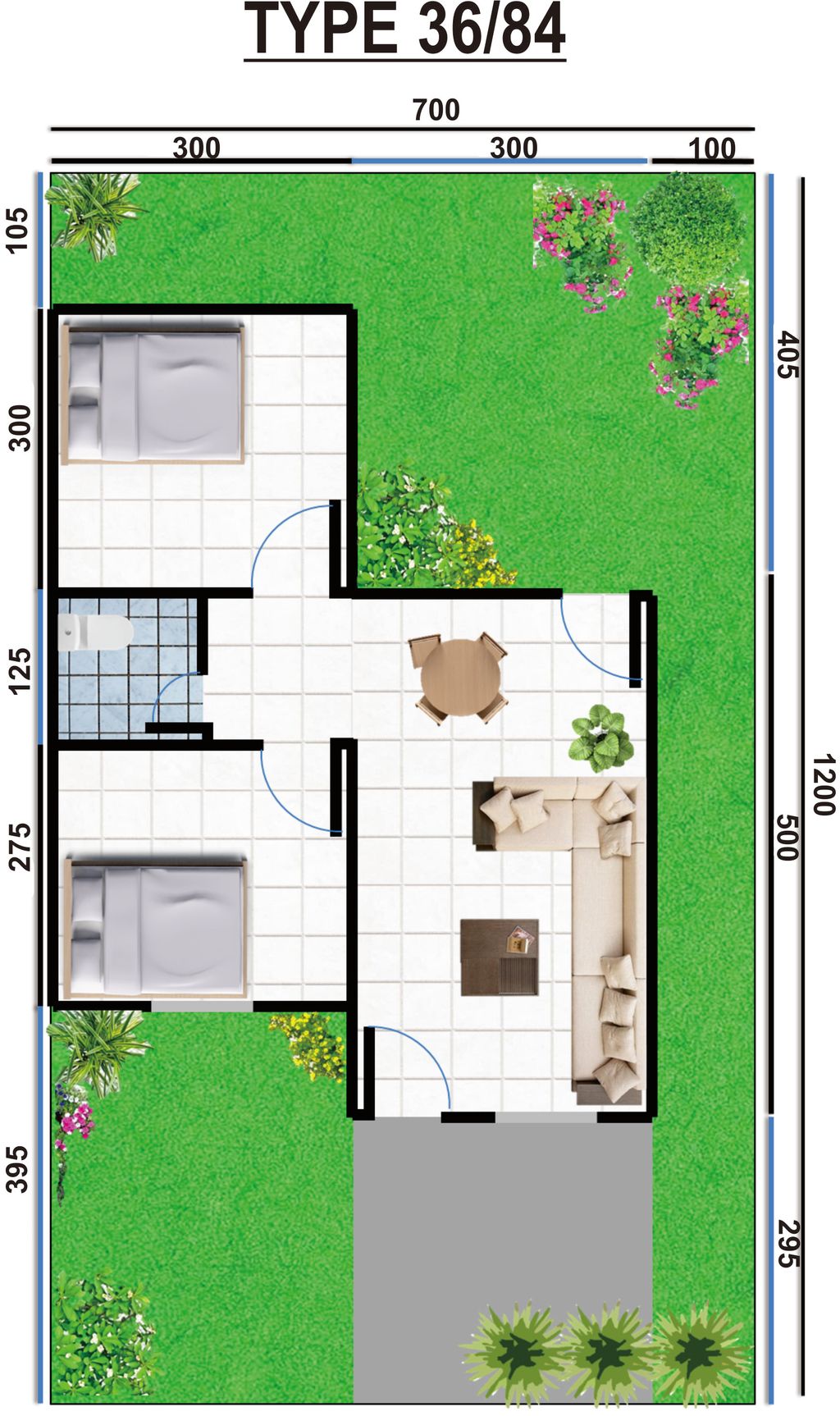 foto denah rumah tipe 36/84 perumahan GRAND HILL RESIDENCE GOWA thp 2