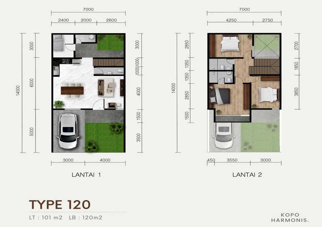foto denah rumah tipe 120 (A21) perumahan Kopo Harmonis Townhouse