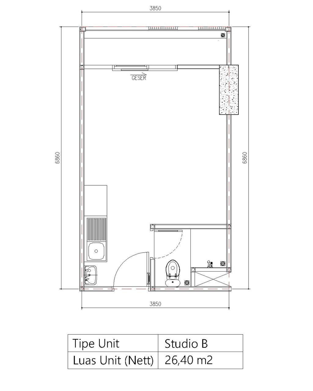 foto denah rumah tipe STUDIO B perumahan Bintaro Plaza Residence Tower Breeze