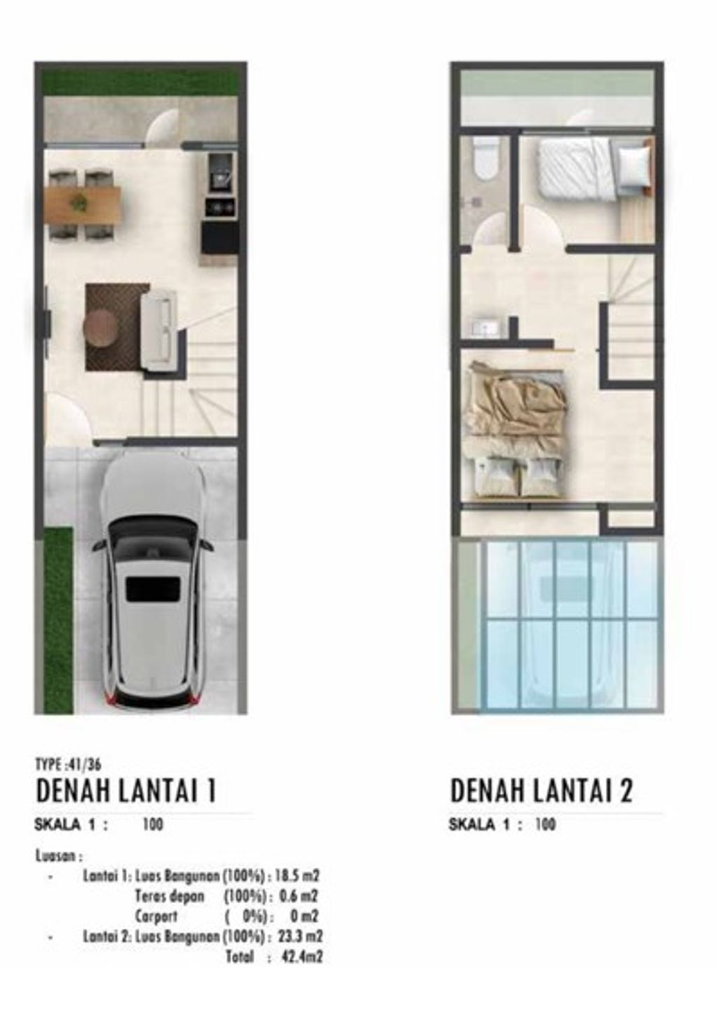 foto denah rumah tipe Lyve 42/39 perumahan The Araya