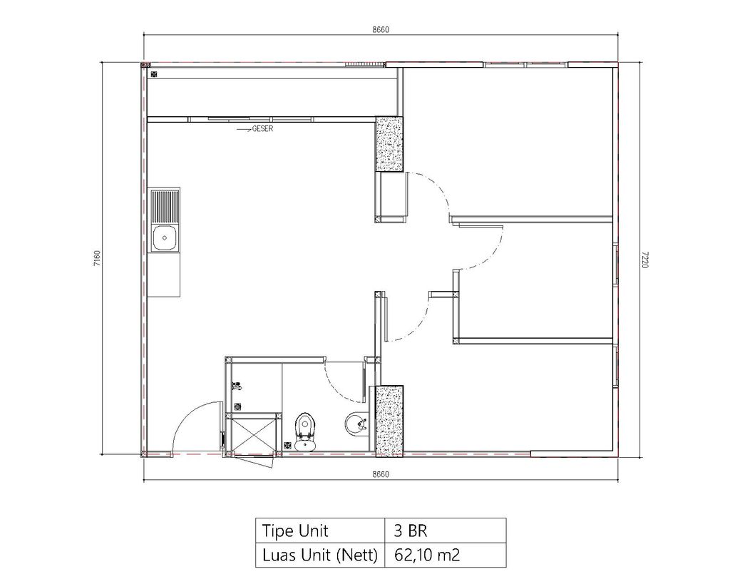 foto denah rumah tipe 3 BR perumahan Bintaro Plaza Residence Tower Breeze