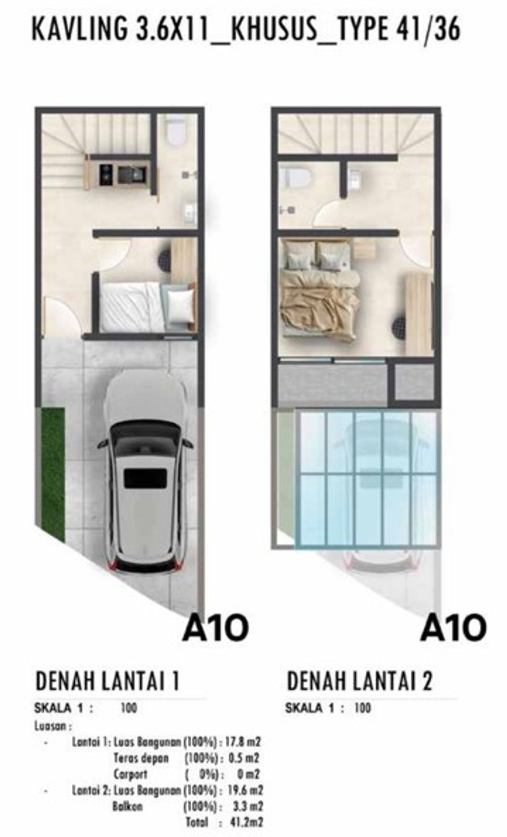 foto denah rumah tipe Lyve 41/36 perumahan The Araya